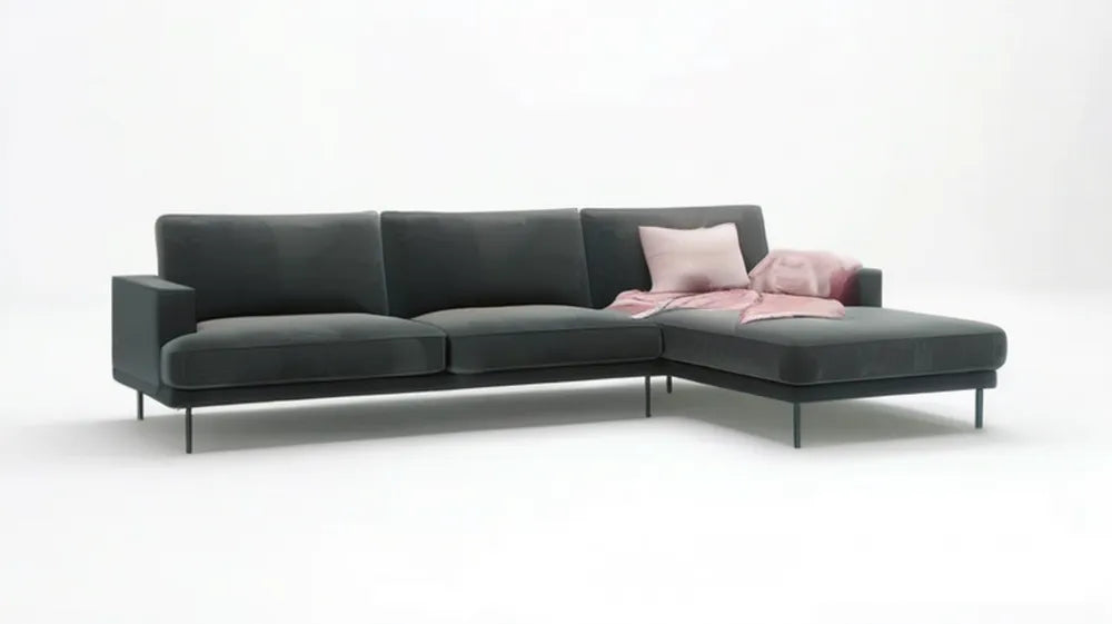 Grafitowa sofa narożna prawostronna 3-osobowa z szezlongiem 280 x 160 x 85 cm