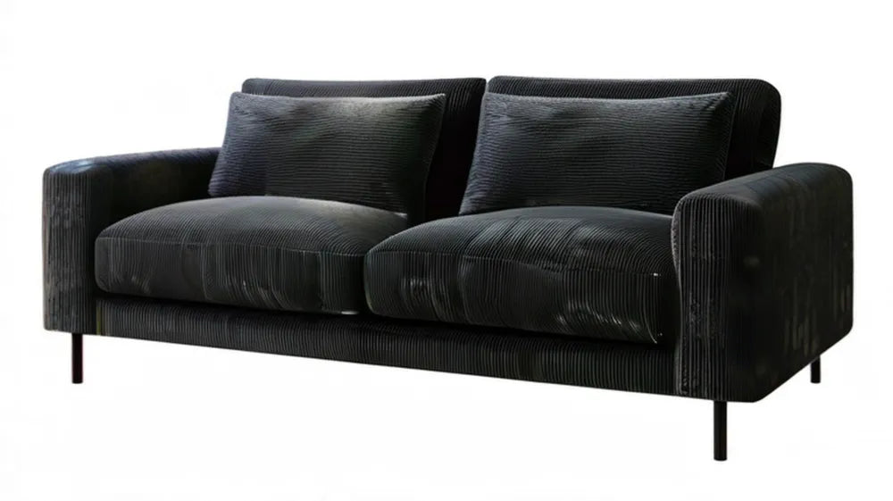 Czarna dwuosobowa sofa sztruksowa 200 × 90 × 80 cm