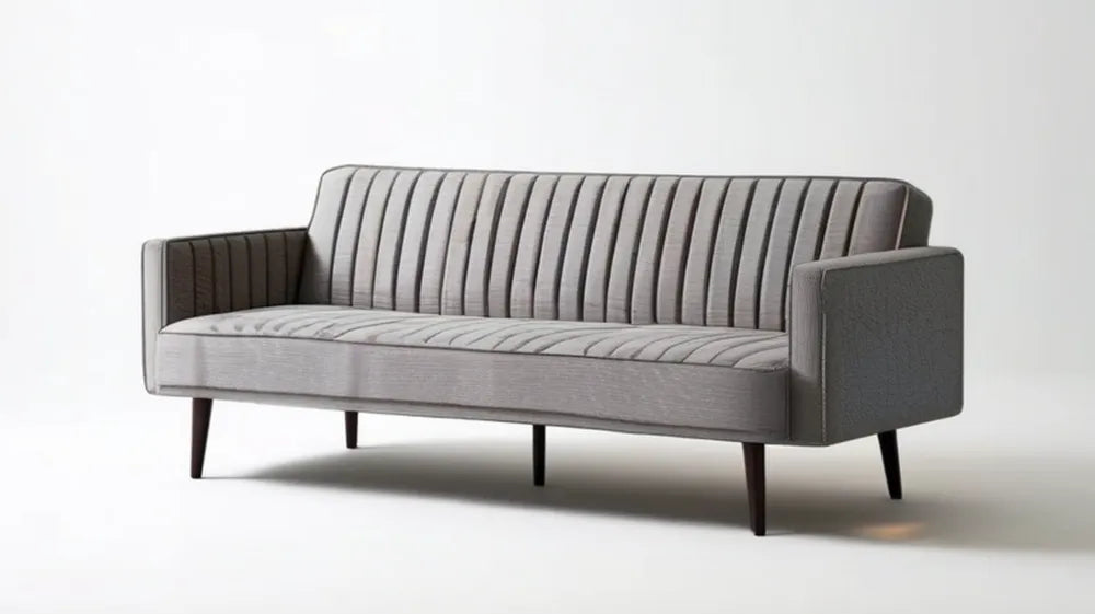 Szara sofa trzyosobowa z ciemnobrązowymi nogami, 210 x 85 x 82 cm
