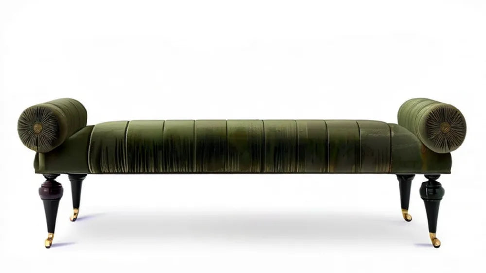 Ławka tapicerowana z wałkami, aksamitna, ciemnozielona, 160 x 50 x 60 cm