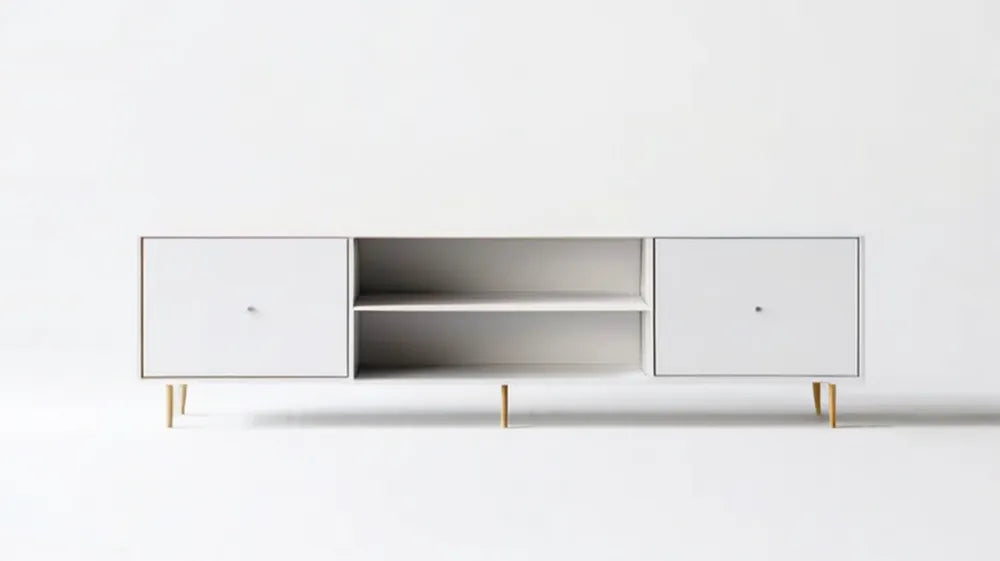 Biała szafka RTV ze złotymi nogami, 160 x 40 x 55 cm