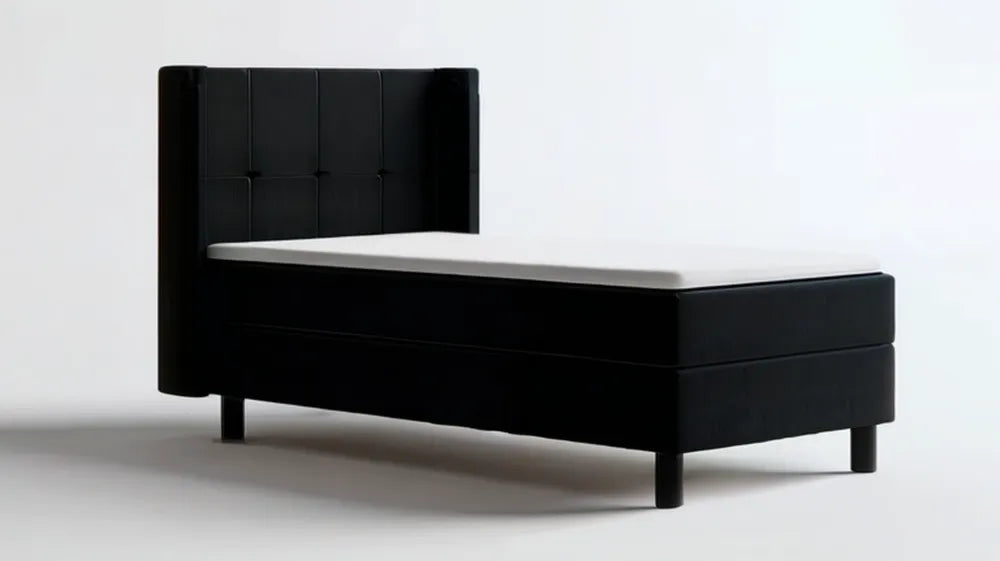 Czarne tapicerowane łóżko ze skóry syntetycznej PU z materacem 160 x 200 cm