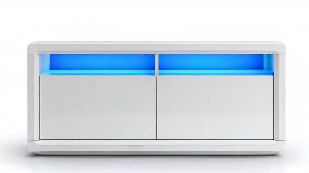 Biała szafka RTV z oświetleniem LED niebieskim, 120 x 40 x 50 cm