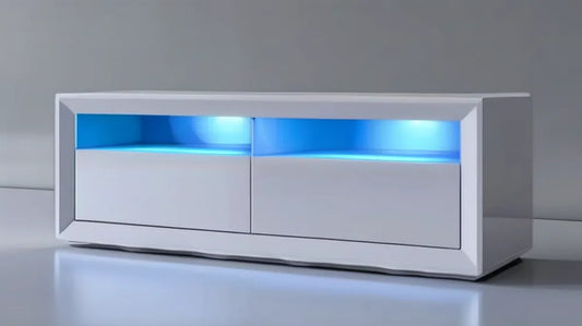 Biała szafka RTV MDF z niebieskim oświetleniem LED, 120 x 40 x 40 cm