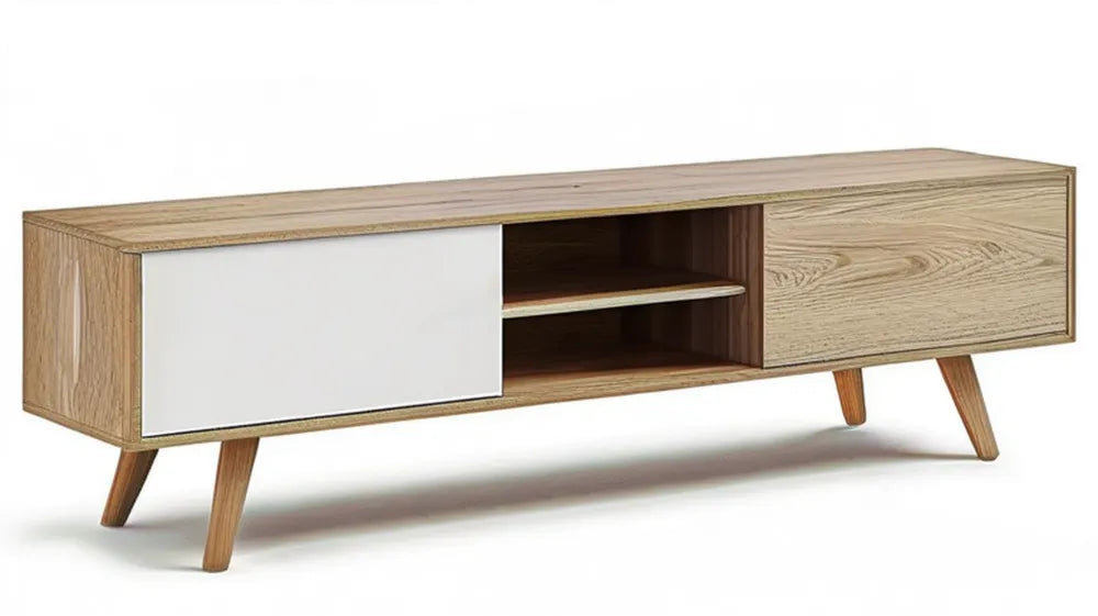 Szafka RTV dąb naturalny i biała 180 x 40 x 55 cm