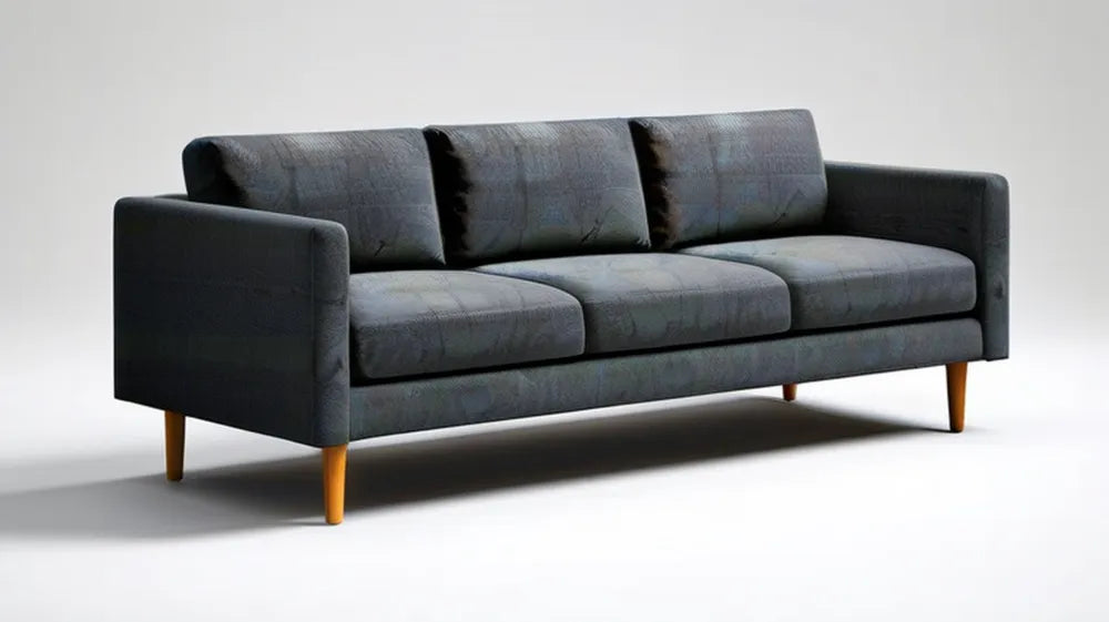 Trzyosobowa sofa grafitowa z bukowymi nogami, 220 x 90 x 85 cm