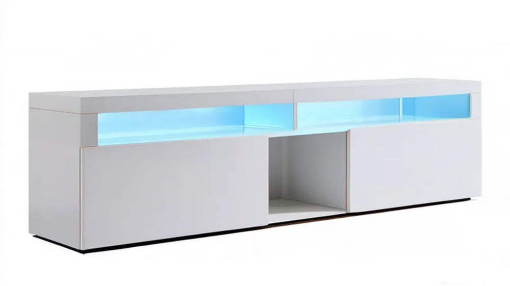 Biała szafka RTV z niebieskim oświetleniem LED, 180 x 40 x 45 cm