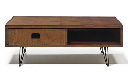 Prostokątny stolik kawowy z MDF z fornirem orzechowym, brązowy/czarny, 100 x 50 x 40 cm