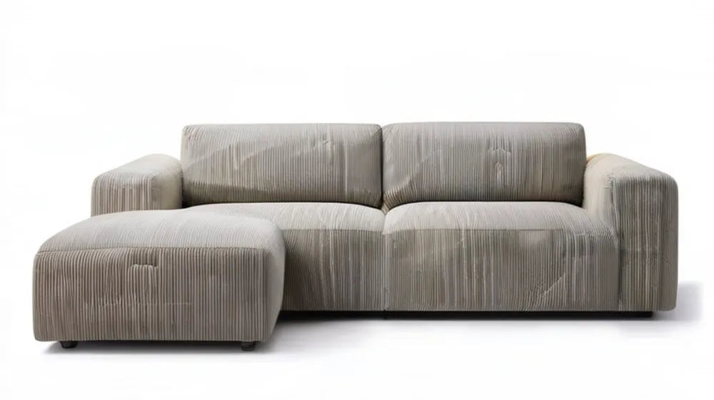 Lewostronna sofa narożna w kształcie L z sztruksową tapicerką szarobeżowa 250 x 160 x 82 cm