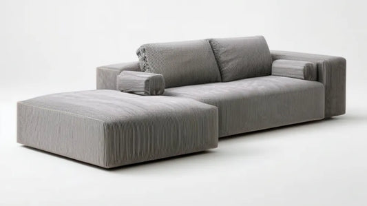 Szara sofa narożna z lewostronną leżanką ze sztruksu 290 x 170 x 78 cm