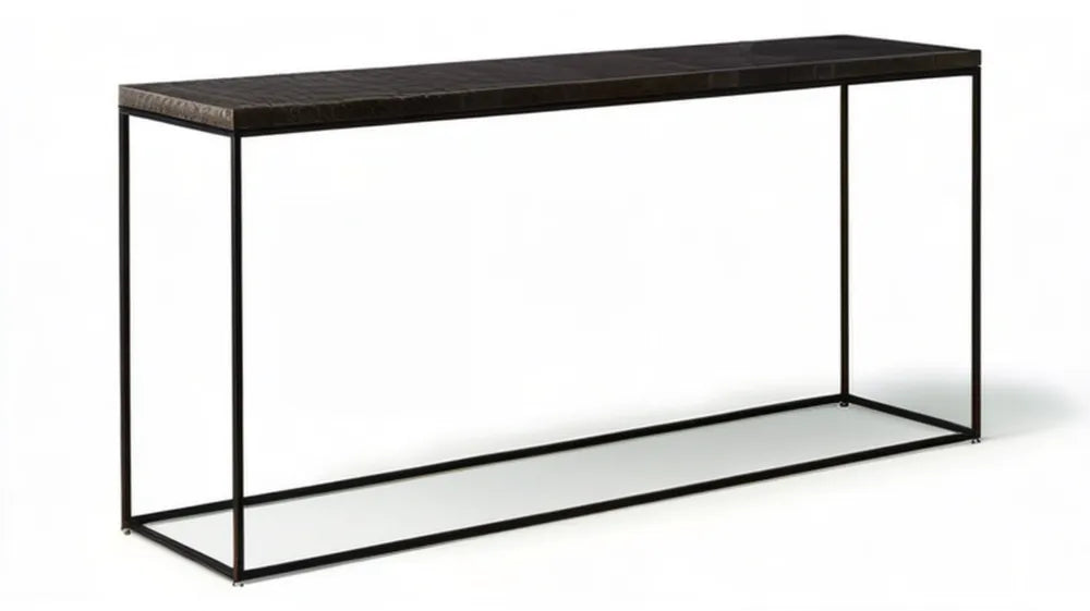 Konsola z blatem MDF w dekorze czarnego marmuru i stalową ramą 120 x 35 x 75 cm