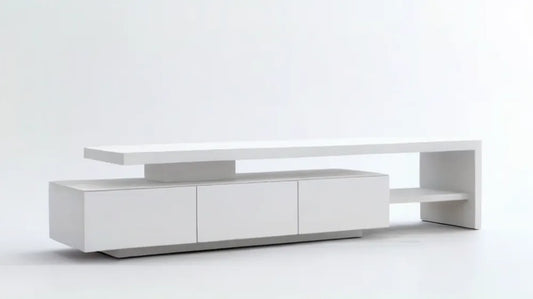 Biały mebel multimedialny z podwyższonym blatem, 180 × 40 × 55 cm