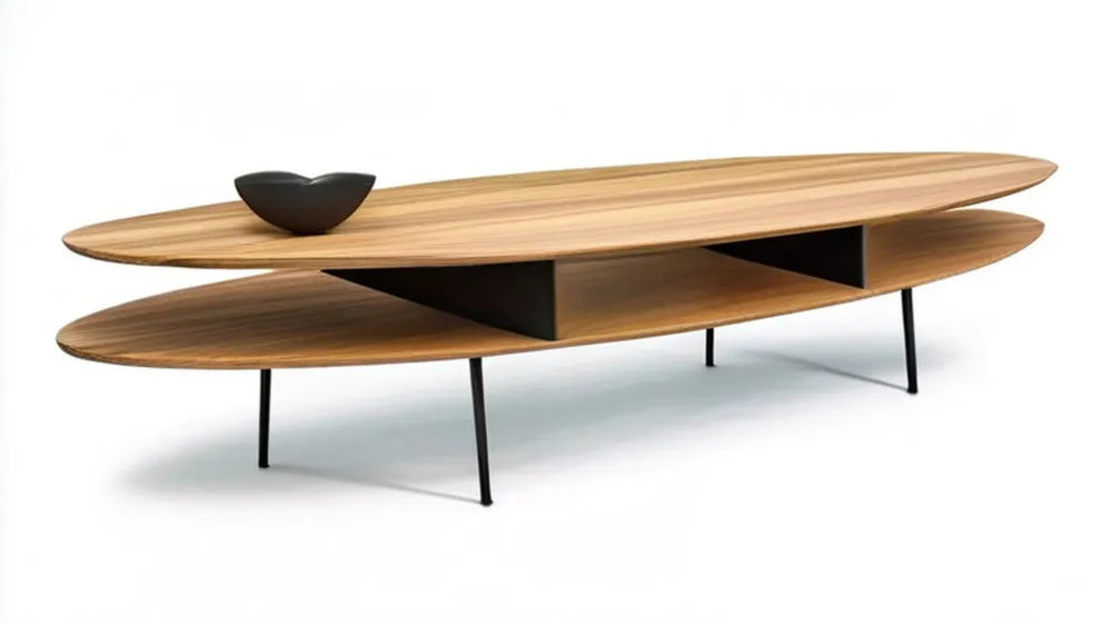 Owalny stolik kawowy z MDF w okleinie orzechowej, brązowo-czarny, 120 × 60 × 38 cm