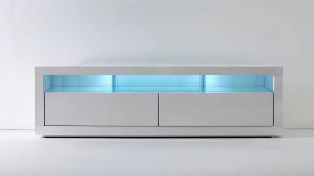 Biała szafka RTV z błękitnym oświetleniem LED, 160 x 40 x 50 cm