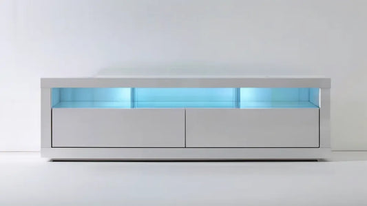 Biała szafka RTV z błękitnym oświetleniem LED, 160 x 40 x 50 cm