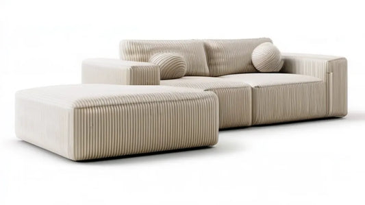 Beżowa sofa narożna lewostronna 3-osobowa z szezlongiem, sztruks poliestrowy, 280 × 165 × 78 cm