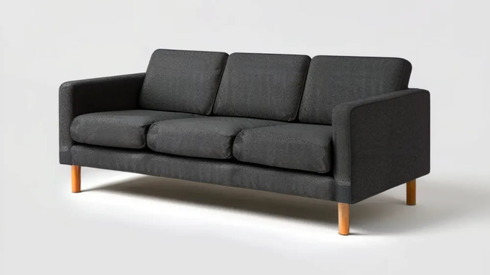 Trzyosobowa sofa tapicerowana ciemnoszara z naturalnymi nogami, 210 x 88 x 84 cm