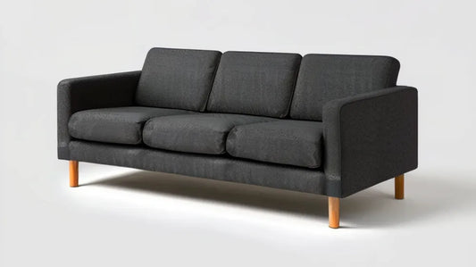Trzyosobowa sofa tapicerowana ciemnoszara z naturalnymi nogami, 210 x 88 x 84 cm